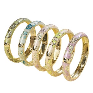Trending Now Wholesale SSJ H999 Chinese Style Travel <b>Gift</b> Color Drop Spring Electroplated Christian Cloisonne Peony Bangles - Product Image 6