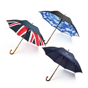 Guarda-chuva de madeira personalizado, eco amigável, clássico, 23 polegadas, bastão reto, camada dupla, forma j, alça longa