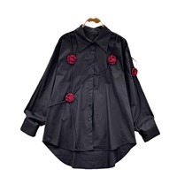 Chemise à fleurs 3D au design français unique pour femme, coupe ample, amincissante, tendance et jeune, idéale pour l'automne
