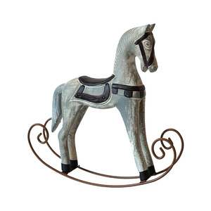 Wooden Rocking Horse Nordic <b>Retro</b> Style 2Pcs Desktop <b>Decoration</b> For Bedroom Kids Room MDF Craft Ornament - Product Image 2