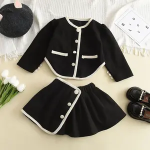 Boutique Winter black Plaid 2-12Y Baby Girls Jackets Wear Clothing Sets Children Coats Outfit Toddler Kids Party Dresses Skirt