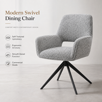 Chaise de salle à manger pivotante moderne en bouclette avec accoudoirs ergonomiques, dossier ouvert et base étoile de qualité commerciale 360° °   pour hôtel, restaurant, café