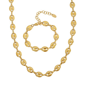 European American Minimalist Pig Nose <b>Bracelet</b> Titanium Steel Necklace <b>Set</b> Geometric Design Everyday Wear Unisex Jewelry - Product Image 5