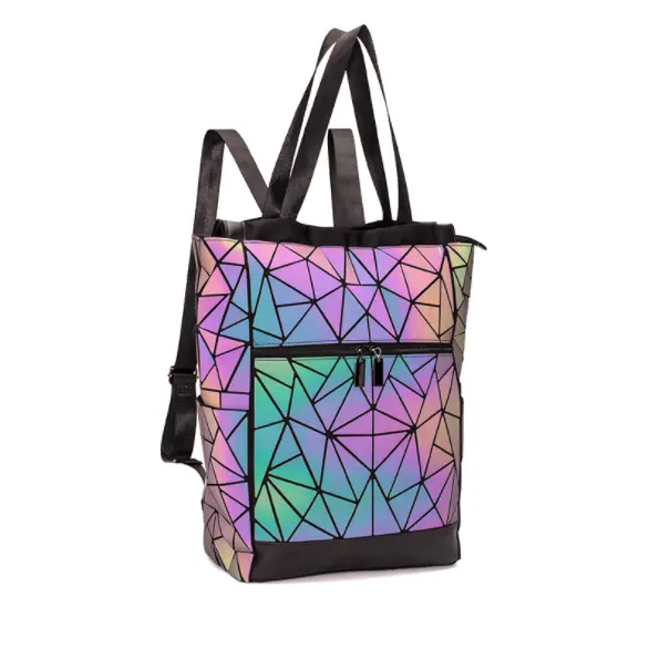 Unisex Fold College School reflektierende Regenbogen Farbe Taschen Männer und Frauen trend ige Geometrie Laser leuchtende Computer Laptop Rucksack