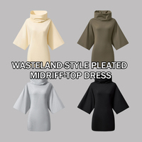 Vestidos Mini Ajustados Lisos al por Mayor para Mujer, Estilo Grunge Wasteland, Cuello Drapeado, Manga Media Acampanada, para Salir de Noche en Discotecas
