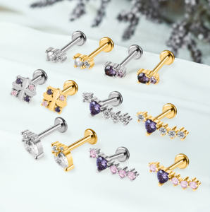 Poennis <span class=keywords><strong>Helix</strong></span> Piercing oro <span class=keywords><strong>argento</strong></span> placcato in acciaio inox 6 8Mm orecchio Labret Tragus Flat Back orecchini orecchini gioielli - Product Image 2