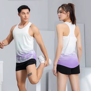 Débardeur de marathon sublimé à séchage rapide pour hommes et femmes, gilet de course respirant unisexe, débardeurs de sport personnalisables avec logo pour l'exercice actif - Product Image 2