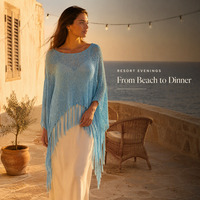 Poncho en tricot personnalisé OEM ODM pour femme, bleu clair, à franges, cache-maillot de plage, cape en tricot ajouré, ourlet asymétrique, pour l'été
