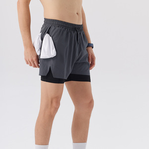 Short de sport vintage d'été à séchage rapide, double couche, anti-chafing, en fibre de polyester, deux-en-un, avec cordon de serrage à la taille, pour le basketball - Product Image 2