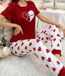 Set Casual Estivo da Donna per il Relax, <span class=keywords><strong>Camicia</strong></span> da <span class=keywords><strong>Notte</strong></span> con Stampa a Cuori e Colori Contrastanti per San Valentino - Product Image 6