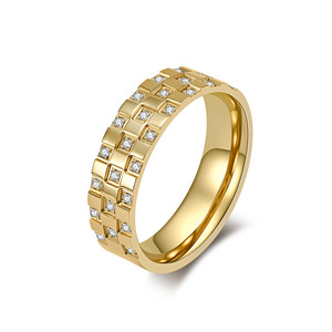 Unisex <b>Titanium</b> Steel <b>Ring</b> With Cubic Zirconia Pave Setting Geometric Design For Wedding Jewelry - Product Image 5