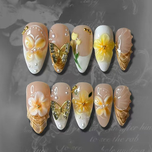 <strong>French</strong> Style ABS Press on Nails Finger Application Artificial Fingernails Glue <strong>Manicure</strong> <strong>Set</strong> 24pcs Pre-designed Nail Supplies - Product Image 3