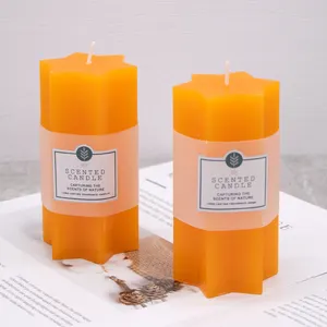 Huaming Colored Home Decor Handmade Orange Large Soy Wax Pillar Candles Star Shape Art Geometry Scented Candles For Wedding