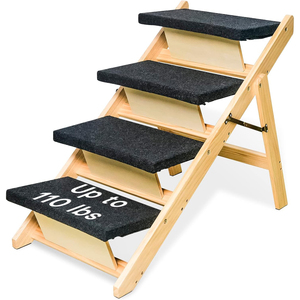 Escaleras plegables <span class=keywords><strong>de</strong></span> <span class=keywords><strong>madera</strong></span> para perros para camas altas, coches, sofá, escaleras para caminar para perros 2 en 1, rampa para perros con <span class=keywords><strong>4</strong></span> escalones, escaleras para gatos y mascotas - Product Image 1
