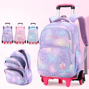 Dropshipping Kids School Bags with Wheels Students Bags for Girls Trolley Bag Cute Schoolbag Rolling Wheeled Backpack Child Girl