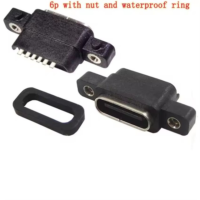 USB 3.1 Type-C 6 Pin Female Socket SMD DIP Connector With Screw Hole For DIY PCB Design High Current Fast Charging Port Jac