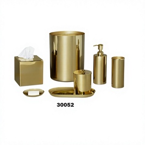 Ensemble d'accessoires de salle de bain en métal bronze 7 pièces porte-savon boule de coton distributeur de savon gobelet plateau d'agrément pour décor de salle de bain - Product Image 1