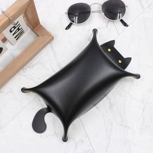 Cute Lovely Cat Shaped PU Leather Single Tier <b>Foldable</b> Dice Tray <b>Desk</b> Organizer for Keys Watches Coins Jewelry Table Storage - Product Image 5