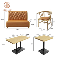 Banc de restaurant en cuir et bois, mobilier de café commercial pour café, fast-food, et espace commercial, avec ensemble table et chaises
