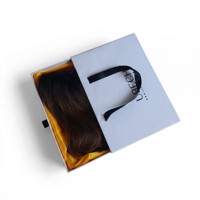 Boîte rigide pour perruque avec logo personnalisé, doublure en satin doré et poignée en ruban noir, emballage de luxe pour extensions de cheveux