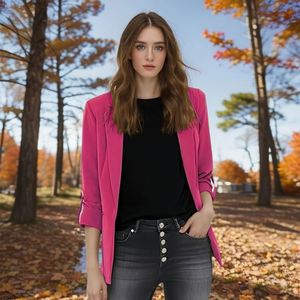 Personnalisé Surdimensionné Mode Rouge Formelle Dame à Manches Longues Vente en Gros Décontracté Grande Taille <span class=keywords><strong>Robe</strong></span> Blazers Femme et Manteau pour Femmes - Product Image 5