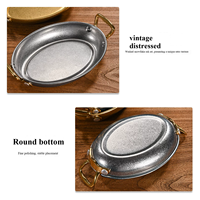 Vintage Doppelgriff-Edelstahl-Ovale Servierplatte, Eiförmige Meeresfrüchte-Servierschale, Westlicher Stil Snack-Teller für Steak