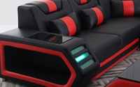 Canapé sectionnel en cuir véritable de luxe au design moderne, en forme de U, rembourré en éponge, avec éclairage LED pour salon