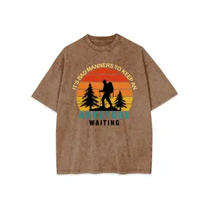 Vintage Plus Size Men's T-Shirts High Quality Acid Wash Round Neck Digital Print Graphic Custom T Shirt 100% Cotton
