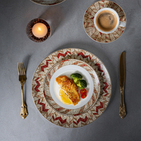 P&T Nouveaux Ensembles de Vaisselle Colorés Design Moderne Géométrique en Porcelaine Fine Assiettes à Dîner pour Hôtels Vente en Gros