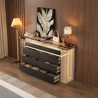 Buffet de luxe avec éclairage LED, dessus en verre ultra-blanc, 8 tiroirs, panneau en contreplaqué, écologique, durable, rangement pour salon