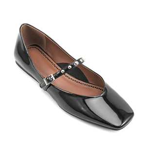 Sandalias de tacón bajo con punta cuadrada para mujer, con remaches y correa central, de charol, tallas grandes 45, colores personalizados, para oficina - Product Image 4