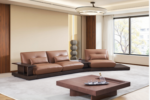 Conjunto de Esquina Acolchado de Cuero Genuino Moderno para Sala de Estar - Diseño Minimalista Duradero - Product Image 2