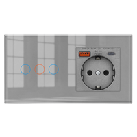 Interrupteur tactile 3 gang 1 voie et prise murale allemande avec prise de charge rapide USB A+C 20W pour la maison