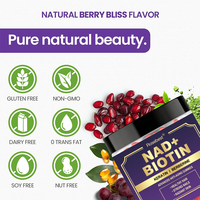 Rosebest OEM Private Label Vegan 9-en-1 NAD+ & 10000mcg Biotine Gummies Complément Anti-Âge avec Collagène, Resvératrol et Kératine