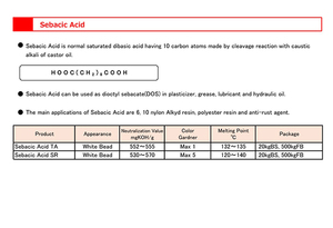 Acide sébacique, agent chimique auxiliaire solide pour huile hydraulique et lubrifiant par ITOH OIL CHEMICALS - Product Image 2
