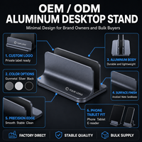 Nouveau support universel de bureau en aluminium anodisé OEM ODM pour tablette et téléphone, double fente, rangement vertical, logo personnalisé, directement de l'usine