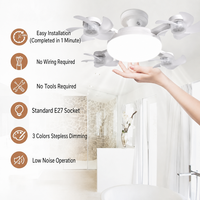 Ventilateur LED à douille E27, nouvelle arrivée, 4 têtes, silencieux, télécommande, 3 couleurs de lumière, installation facile pour dortoir et appartement