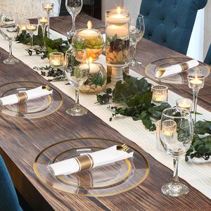 Vente en gros de 175 pièces, ensemble de vaisselle en plastique jetable doré élégant, assiettes à dîner de mariage en or élégant, échantillon gratuit, 100 pièces - Product Image 4