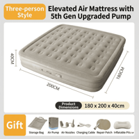 Lit d'air pliable Egooal de luxe beige auto-gonflant en tissu floqué haute densité avec pompe intégrée, longueur 200 cm, étanche pour le camping