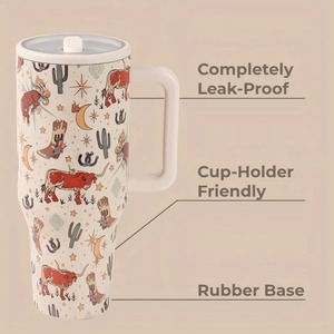 Vaso Térmico Aislado de Acero Inoxidable de 40oz para el Hogar, Taza para Coche con Asa y Popote, Libre de BPA, Antiderrames, para Uso Diario - Product Image 4