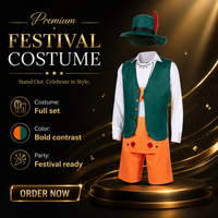 Ensemble de costume bavarois pour homme pour l'Oktoberfest, Lederhosen, short orange, gilet vert, chemise blanche, chapeau alpin, tenue complète pour la bière