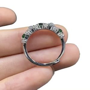 Anillo Ajustable de Aleación Plateada con Diseño Geométrico de Huevo de Jade Verde, Estilo Chino Elegante Unisex, Venta al por Mayor - Product Image 5