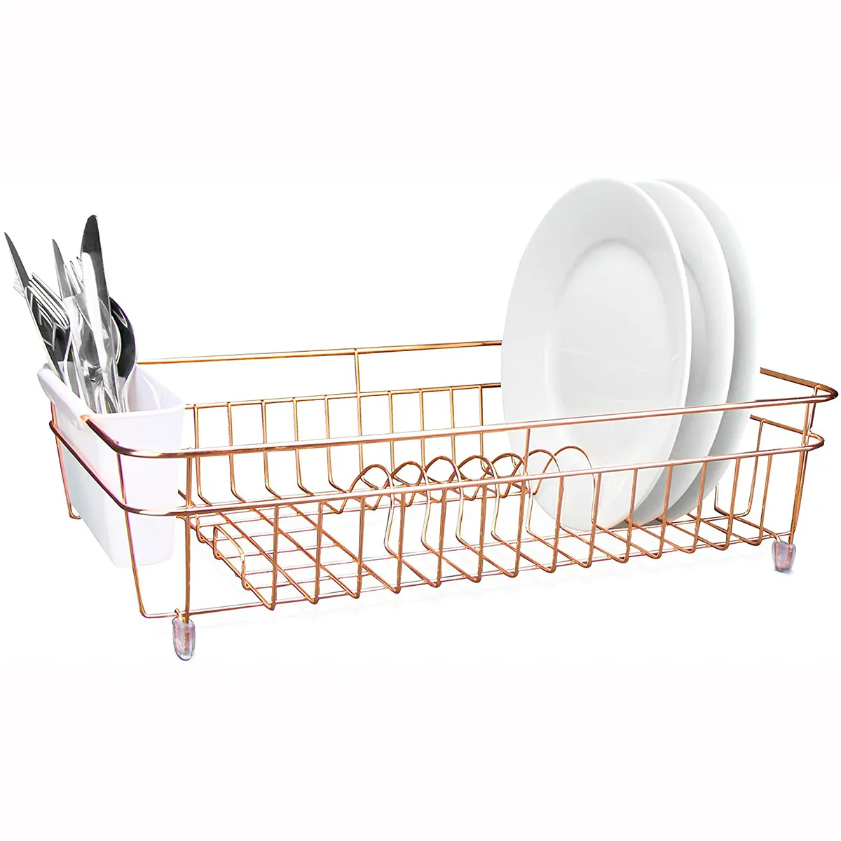 Rose Gold Mand Grote Schotel Droogrek Gouden Afdruiprek Organizer Inclusief Verwijderbare Bestek En Bekerhouder