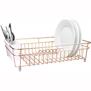 Panier en or Rose grand égouttoir à vaisselle organisateur de égouttoir à vaisselle doré comprend des couverts amovibles et un porte-gobelet
