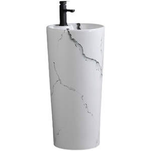 Lavabo sur pied carré Nordic Ink blanc, peint à la <span class=keywords><strong>main</strong></span>, monobloc, avec <span class=keywords><strong>colonne</strong></span> intégrée pour balcon - Product Image 5