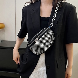 Trendy Bling Rhinestone Crystal PU Leather RFID-Blocking Shoulder/Waist <b>Bag</b> <b>Evening</b> Party Daily Use Women's Fashion Fanny Pack - Product Image 5