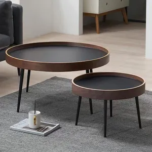 Coffee Table Rustic Vintage Nordic Black Gold Round Metal Wood Home Living Room Furniture Set Luxury Modern Marble Tables Coffee