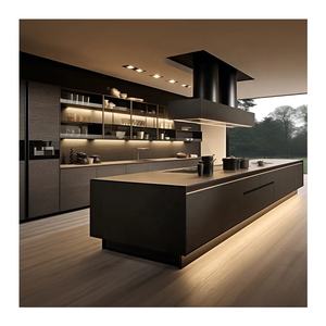 خزانة مطبخ سوداء ذكية حديثة ، وحدات من الخشب الصلب - Product Image 4