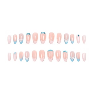 Pegatinas <span class=keywords><strong>de</strong></span> <span class=keywords><strong>Uñas</strong></span> con Diseño <span class=keywords><strong>de</strong></span> Flores Pequeñas Blancas Tridimensionales, Tipo Almendra, Color Azul Francés, con Diamantes Brillantes, <span class=keywords><strong>Uñas</strong></span> <span class=keywords><strong>Postizas</strong></span> - Product Image 5