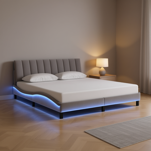 Hanko Velvet Upholstered <b>Bed</b> Frame King Size With <b>Led</b> Lights Modern Design Gray Color - Product Image 2